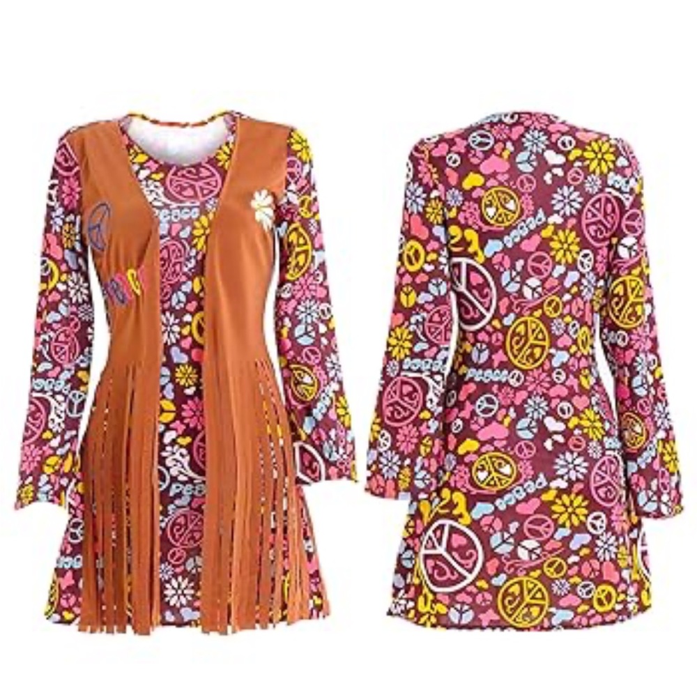 Hippie Ladies 70s Peace Costume Dress. In EUC. Size Small